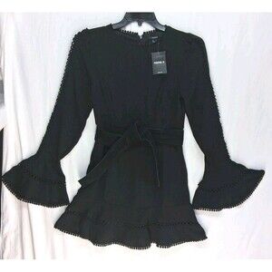 Forever 21 Black Women S Minidress Bell Sleeves Pompom Trim Whimsygoth Bohemian